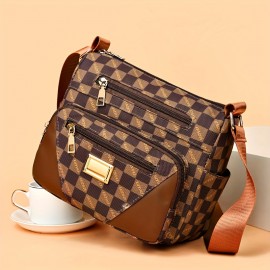 Checkerboard Pattern Crossbody Bag, Casual Nylon Shoulder Bag, Fashion Multi Pockets Purse For Women