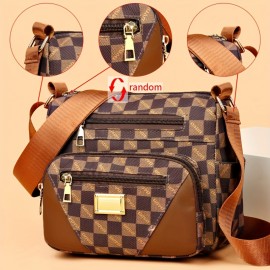 Checkerboard Pattern Crossbody Bag, Casual Nylon Shoulder Bag, Fashion Multi Pockets Purse For Women