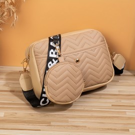 Stylish Polylines Quilted Crossbody Bag, Solid Color Square Shoulder Bag With Round Coin Bag, Perfect Sling Bag For Everyday Use