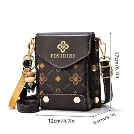 Mini Rivet Crossbody Bag For Women, Fashion Graphic Mobile Phone Bag, Cute Shoulder Wallet Coin Purse