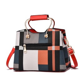 Women's Colorblock Plaid Pattern Pendant Decor Shoulder Bag, Crossbody Bag, Handbag