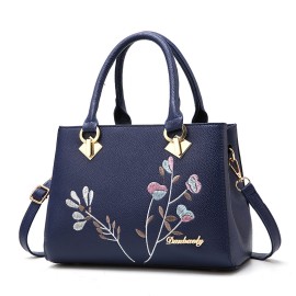 Floral Embroidery Handbag, Trendy Faux Leather Satchel Bag, Women's Office & Work Purse