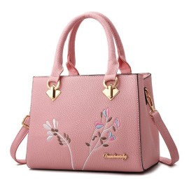 Floral Embroidery Handbag, Trendy Faux Leather Satchel Bag, Women's Office & Work Purse