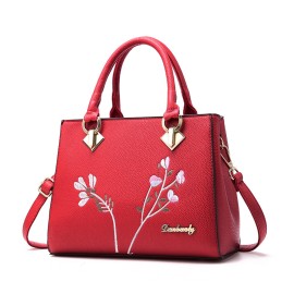 Floral Embroidery Handbag, Trendy Faux Leather Satchel Bag, Women's Office & Work Purse