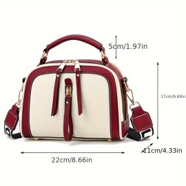 Small Color Contrast Handbag, Wide Strap Crossbody Bag, Trendy Multi Layer Purses For Women