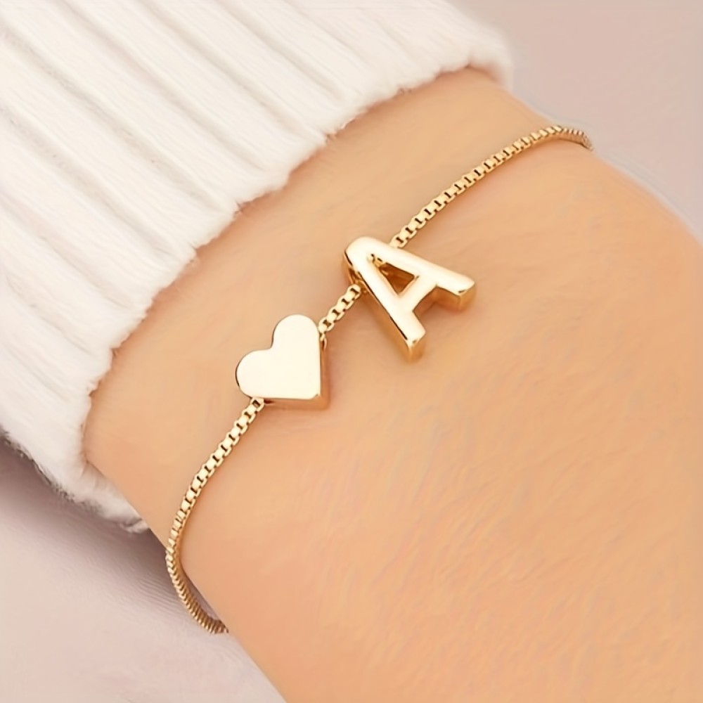 Letter Mini Love Heart Thin Chain Bracelet Simple Minimalist Hand Chain Jewelry Decoration Gift Birthday Gift