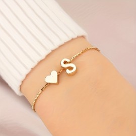 Letter Mini Love Heart Thin Chain Bracelet Simple Minimalist Hand Chain Jewelry Decoration Gift Birthday Gift