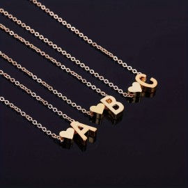 Tiny Heart Dainty Initial English Letter Necklace Alloy Neck Decoration For Women Birthday Gift