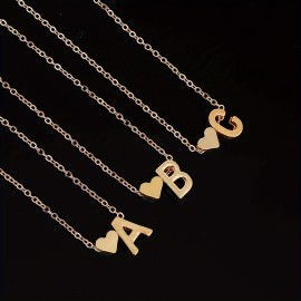 Tiny Heart Dainty Initial English Letter Necklace Alloy Neck Decoration For Women Birthday Gift