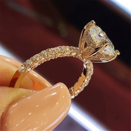 Hot Selling Promise Ring Inlaid Solitaire Zircon Paved Micro Shining Zircon Luxury Engagement Wedding Jewelry For Bride Dainty Chrismas Evening Party Decor