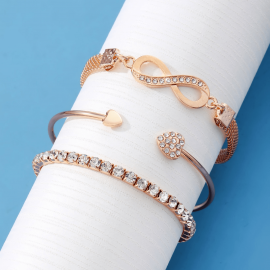 3pcs Women's Crystal Snake Chain Infinity Shaped Bracelet Set