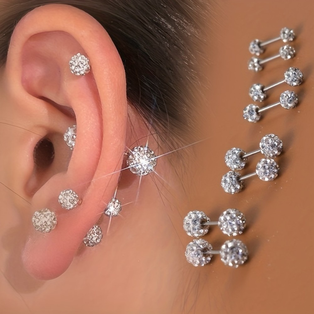 Stud Earrings Ball Design Alloy Earrings Plating Spiral Rhinestone Fashion Style Jewelry Trendy Gift For Women Girls