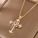 Light Luxury Zircon Cross Pendant Necklace Charm Elegant Clavicle Chain Jewelry Accessories For Women Girls Gift