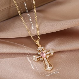 Light Luxury Zircon Cross Pendant Necklace Charm Elegant Clavicle Chain Jewelry Accessories For Women Girls Gift