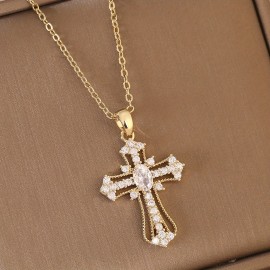 Light Luxury Zircon Cross Pendant Necklace Charm Elegant Clavicle Chain Jewelry Accessories For Women Girls Gift