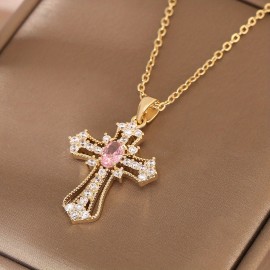 Light Luxury Zircon Cross Pendant Necklace Charm Elegant Clavicle Chain Jewelry Accessories For Women Girls Gift