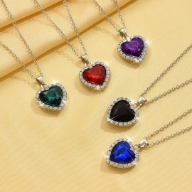 Heart Pendant Necklace Elegant Rhinestone Crystal Party Jewelry Bridal Engagement Wedding Accessories