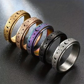 1pc Anxiety / Fidget Ring Made Of Stainless Steel Rotatable Design Trendy Moon And Star Design Multi Colors To Choose Match Daily Outfits