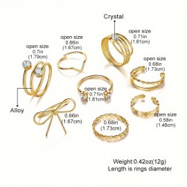 10pcs Y2k Ring Set Trendy Heart Star Wave Pattern Vintage Jewelry For Girl's Daily Outfits Mix And Match For Various Scenes