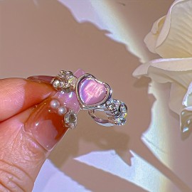 1pc Y2k Style Ring Trendy Bow Knot Design Inlaid Pink Zircon Adjustable Jewelry Match Daily Outfits Sweet Gift For Girls