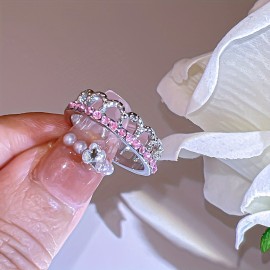 1pc Y2k Style Ring Trendy Bow Knot Design Inlaid Pink Zircon Adjustable Jewelry Match Daily Outfits Sweet Gift For Girls