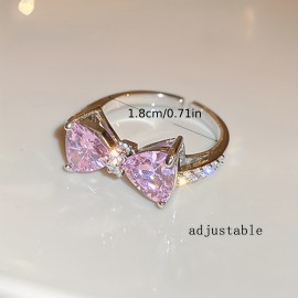 1pc Y2k Style Ring Trendy Bow Knot Design Inlaid Pink Zircon Adjustable Jewelry Match Daily Outfits Sweet Gift For Girls