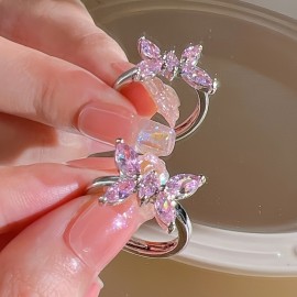 1pc Y2k Style Ring Trendy Bow Knot Design Inlaid Pink Zircon Adjustable Jewelry Match Daily Outfits Sweet Gift For Girls