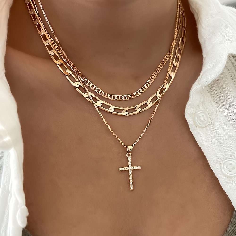 Stackable Chain Necklace Cross Shape Pendant Adjustable Neck Jewelry For Women & Girls 1 Pc