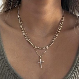 Stackable Chain Necklace Cross Shape Pendant Adjustable Neck Jewelry For Women & Girls 1 Pc