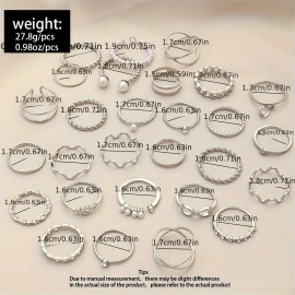 28pcs Chic Stacking Rings Trendy Chain / X Shape / Infinity Design Mix And Match For Daily Outfits Golden Or Silvery Make Your Call