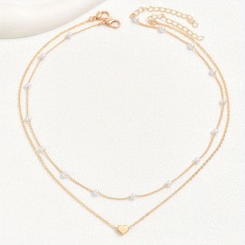 Delicate Heart Pendant Faux Pearl Clavicle Chain Necklace Delicate Party Jewelry For Girls