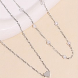 Delicate Heart Pendant Faux Pearl Clavicle Chain Necklace Delicate Party Jewelry For Girls