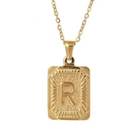 Hip Hop 18K Gold Plated Stainless Steel Letter Necklace Golden Letter Pendant Necklace