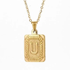 Hip Hop 18K Gold Plated Stainless Steel Letter Necklace Golden Letter Pendant Necklace