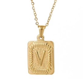 Hip Hop 18K Gold Plated Stainless Steel Letter Necklace Golden Letter Pendant Necklace