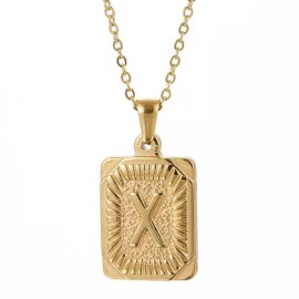 Hip Hop 18K Gold Plated Stainless Steel Letter Necklace Golden Letter Pendant Necklace