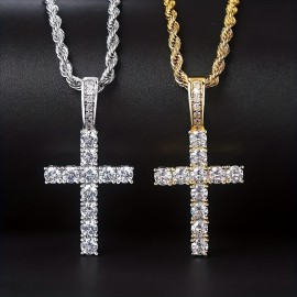 Exquisite Zircon Cross Pendant Necklace For Women Men Party Daily Wear Sweater Chain Religious Necklace