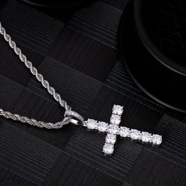 Exquisite Zircon Cross Pendant Necklace For Women Men Party Daily Wear Sweater Chain Religious Necklace