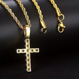 Exquisite Zircon Cross Pendant Necklace For Women Men Party Daily Wear Sweater Chain Religious Necklace