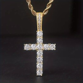 Exquisite Zircon Cross Pendant Necklace For Women Men Party Daily Wear Sweater Chain Religious Necklace