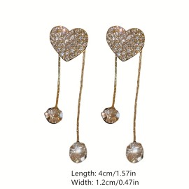 Personality Asymmetric Full Zircon Heart Shaped Tassel Earrings For Women Girls