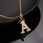 Elegant Zircon Crown Initial English Letter Pendant Ladies Necklace Neck Chain Sweater Chain Gift