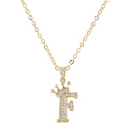 Elegant Zircon Crown Initial English Letter Pendant Ladies Necklace Neck Chain Sweater Chain Gift