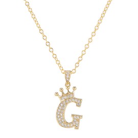 Elegant Zircon Crown Initial English Letter Pendant Ladies Necklace Neck Chain Sweater Chain Gift