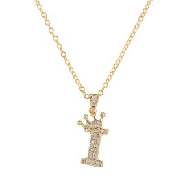 Elegant Zircon Crown Initial English Letter Pendant Ladies Necklace Neck Chain Sweater Chain Gift