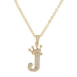 Elegant Zircon Crown Initial English Letter Pendant Ladies Necklace Neck Chain Sweater Chain Gift