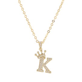 Elegant Zircon Crown Initial English Letter Pendant Ladies Necklace Neck Chain Sweater Chain Gift