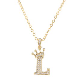 Elegant Zircon Crown Initial English Letter Pendant Ladies Necklace Neck Chain Sweater Chain Gift