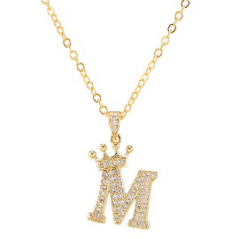 Elegant Zircon Crown Initial English Letter Pendant Ladies Necklace Neck Chain Sweater Chain Gift