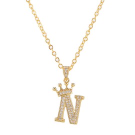 Elegant Zircon Crown Initial English Letter Pendant Ladies Necklace Neck Chain Sweater Chain Gift